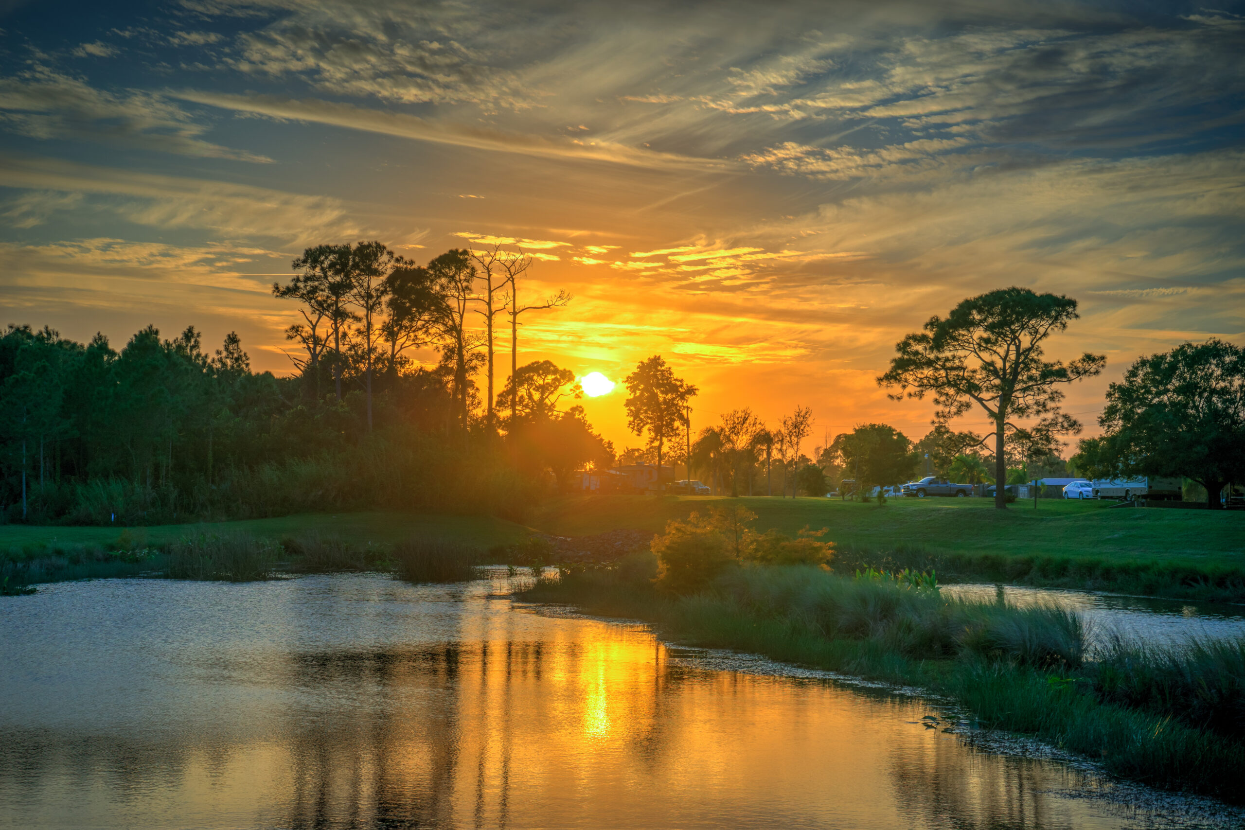 Stuart Florida Sunset at Park Over Lake in Martin County